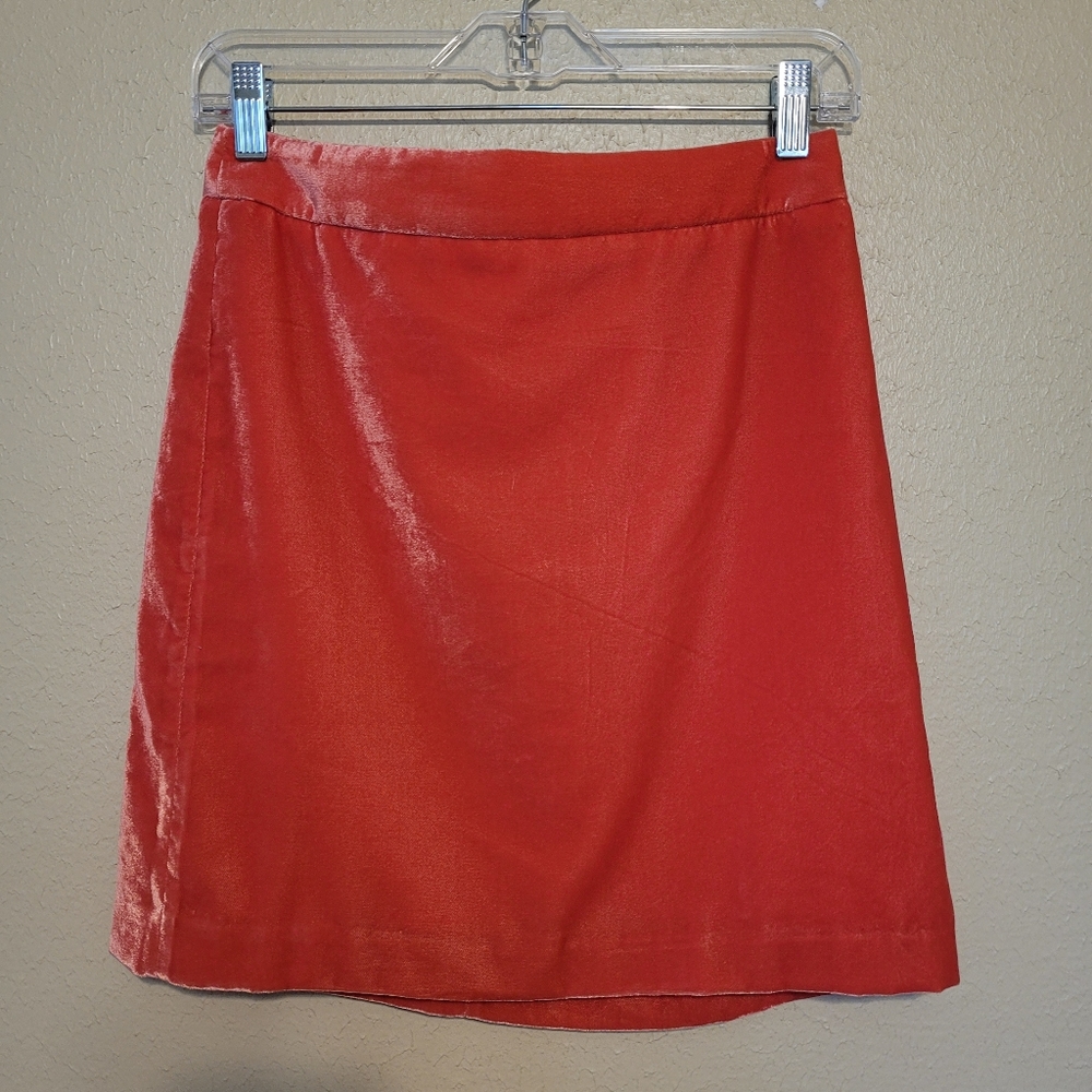 J Crew Velvet Skirt, coral colored, size 0